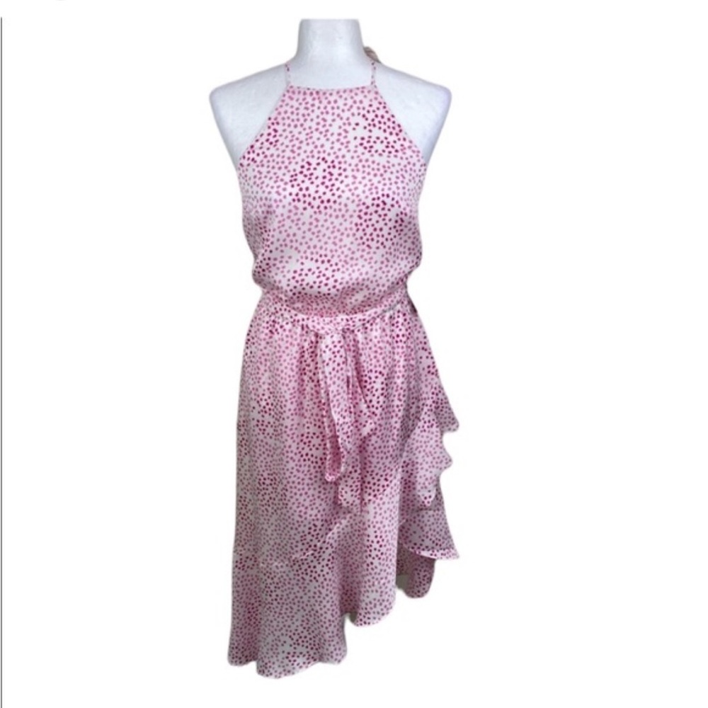 Express Asymmetrical Pink Polka Dot Halter Dress
